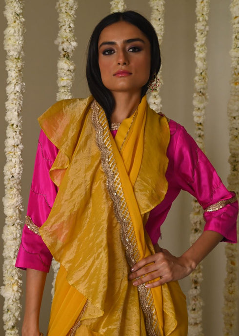 Rangeela ochre alia chiffon sari