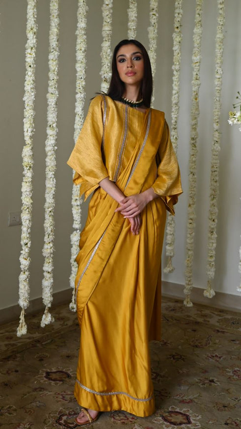 Rangeela ochre desi girl sari with batwing blouse