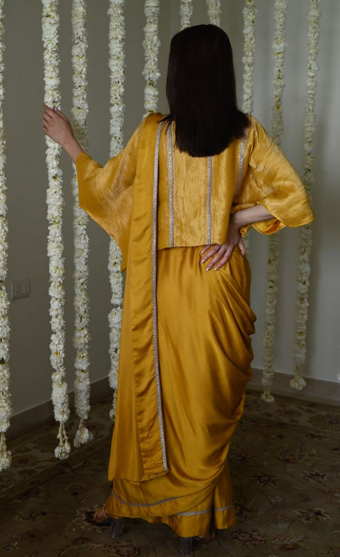 Rangeela ochre desi girl sari with batwing blouse