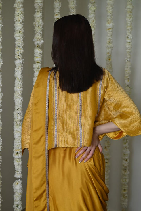 Rangeela ochre desi girl sari with batwing blouse