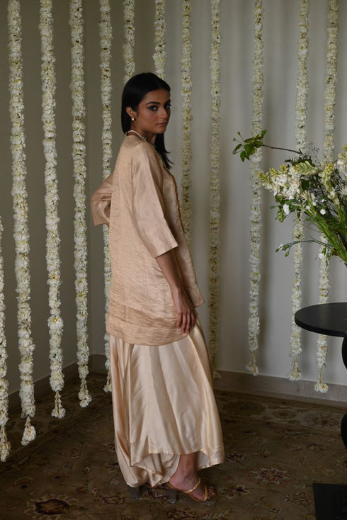 Rangeela rani tunic top with deep ivory cowl palazzo