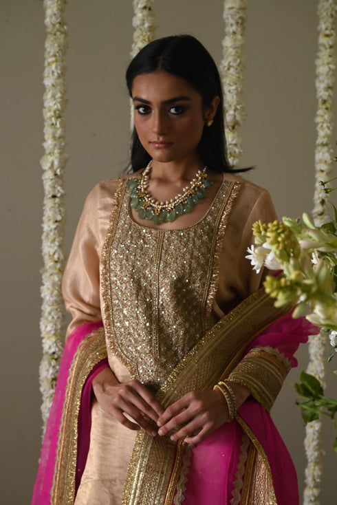 Rangeela rani tunic top with deep ivory cowl palazzo