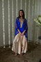 Rangeela royal blue short waheeda kaftan with deep ivory cowl palazzo