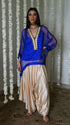 Rangeela royal blue short waheeda kaftan with deep ivory cowl palazzo