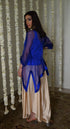 Rangeela royal blue short waheeda kaftan with deep ivory cowl palazzo