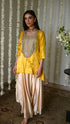 Rangeela yellow tunic top with deep ivory cowl palazzo