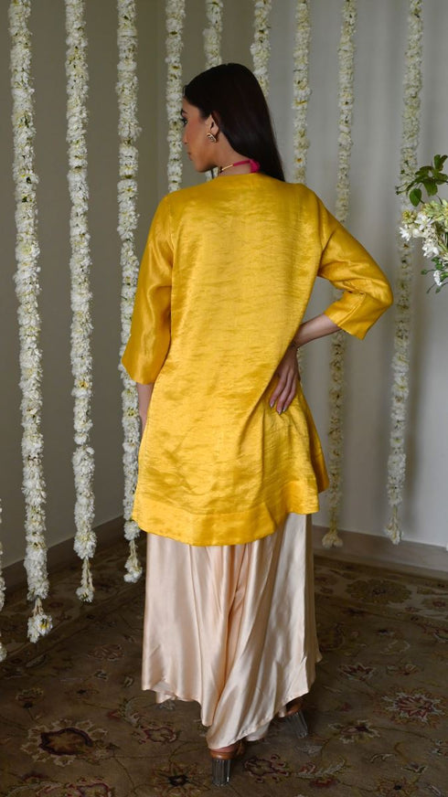 Rangeela yellow tunic top with deep ivory cowl palazzo