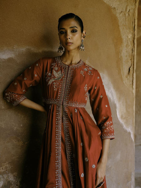 Red anarkali drape set