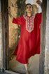Red embroidered silk kaftan