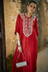 Red embroidered silk kaftan