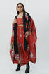 Red floral long cape with crop top & lungi skirt