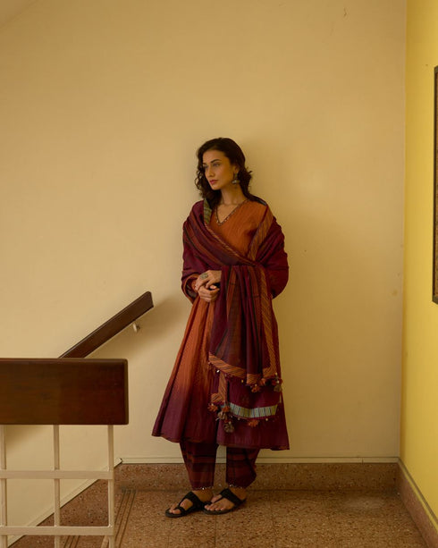 Rekha mati orange and mehroon kurta