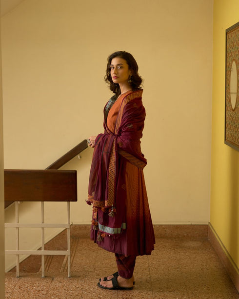 Rekha mati orange and mehroon kurta