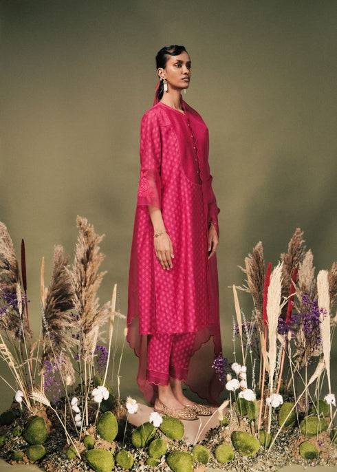 Resonance fuchsia pink banarasi brocade tunic set