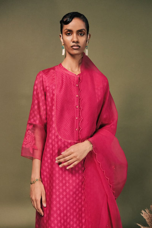 Resonance fuchsia pink banarasi brocade tunic set