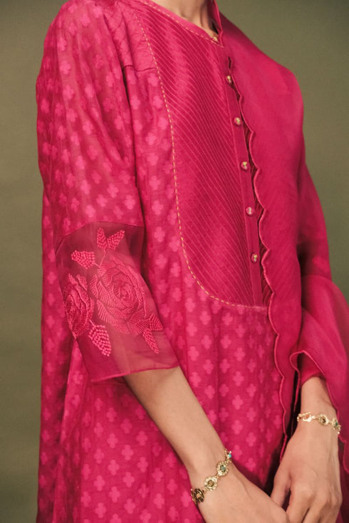 Resonance fuchsia pink banarasi brocade tunic set