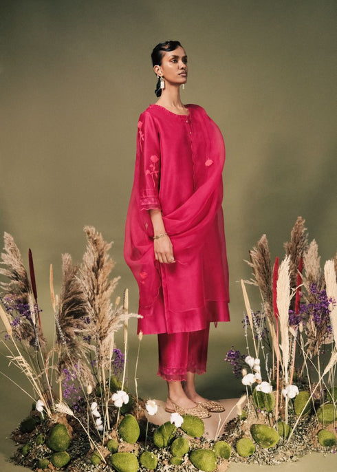 Resonance fuchsia pink double layer tunic set