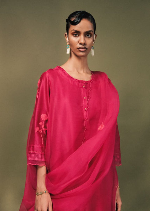 Resonance fuchsia pink double layer tunic set