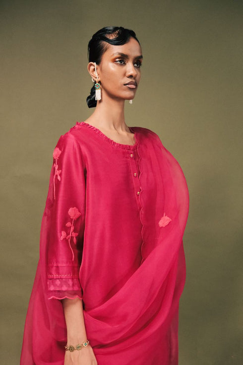 Resonance fuchsia pink double layer tunic set