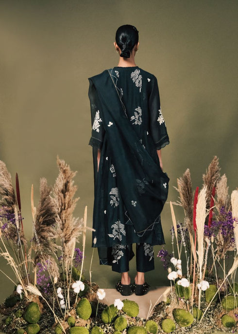 Resonance indigo discharge print pleated tunic set