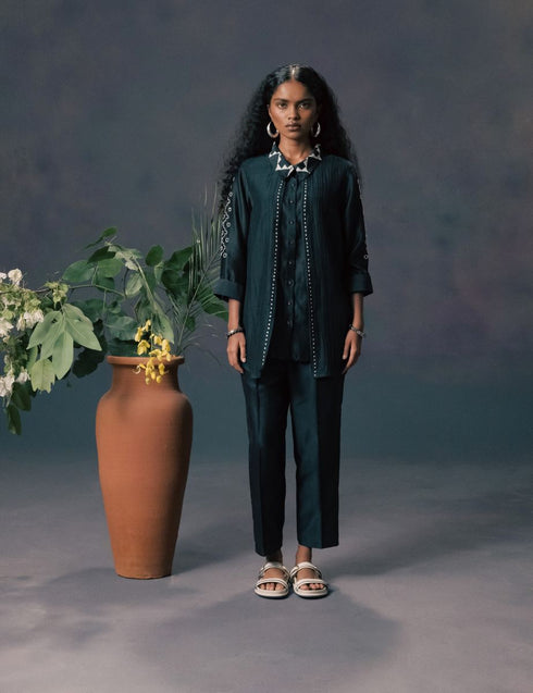 Resonance indigo double layer shirt with pants