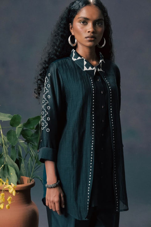 Resonance indigo double layer shirt with pants