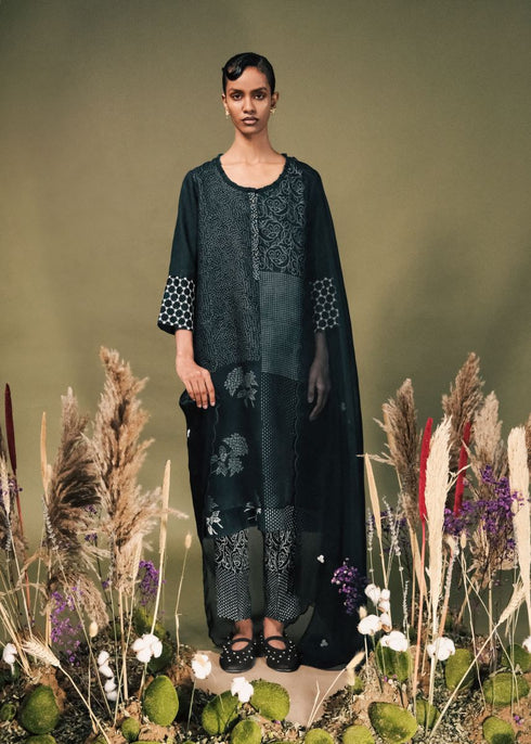 Resonance indigo double layer tunic set