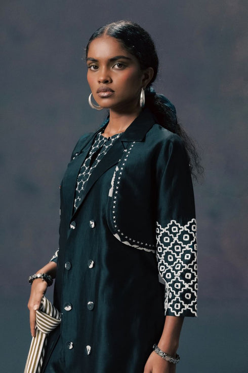 Resonance indigo jacket with jumpsuit