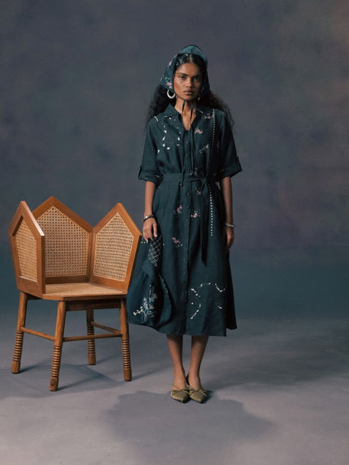 Resonance indigo rose print dress