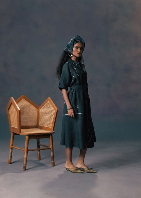 Resonance indigo rose print dress