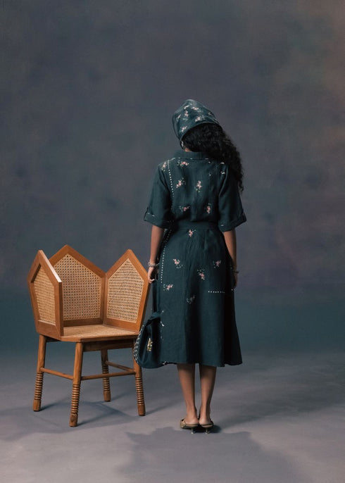 Resonance indigo rose print dress