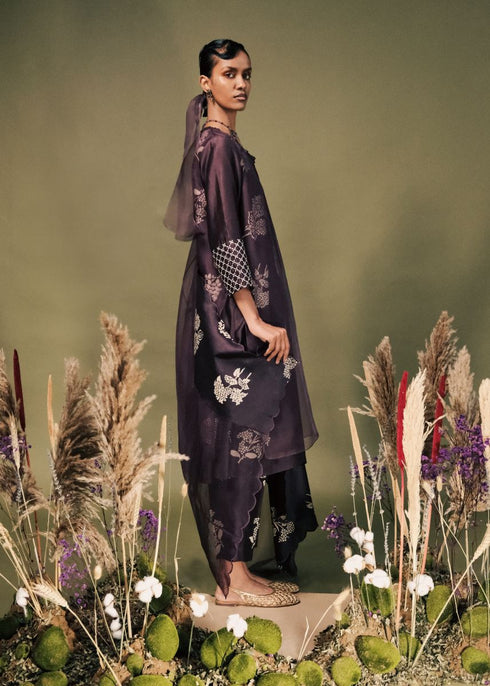 Resonance lavender discharge print double layer tunic set