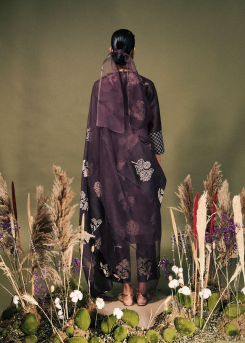 Resonance lavender discharge print double layer tunic set