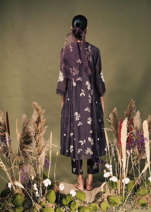Resonance lavender discharge print pleated tunic set