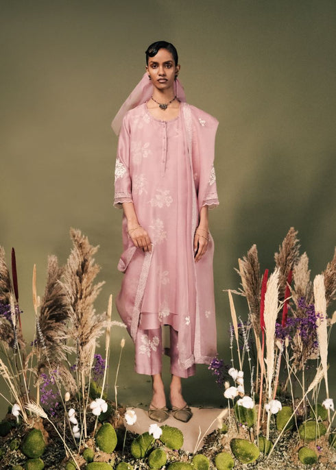 Resonance lilac discharge print double layer tunic set