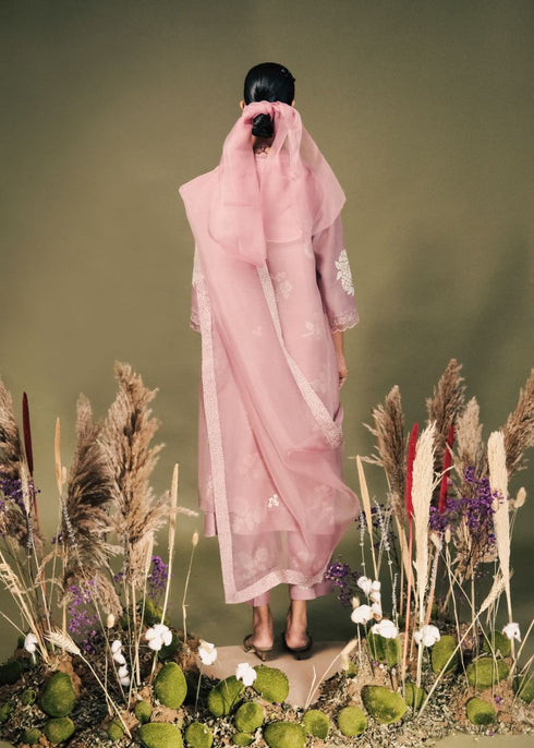 Resonance lilac discharge print double layer tunic set