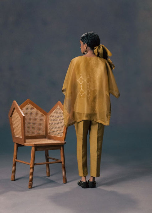 Resonance moss green double layer kaftan shirt with pants