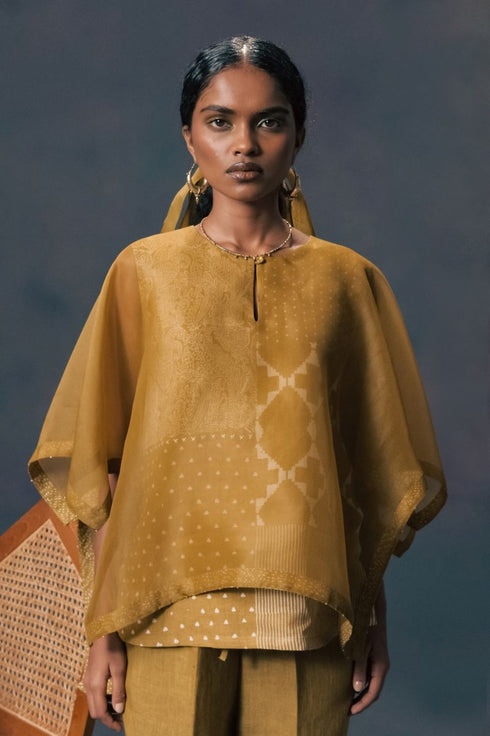 Resonance moss green double layer kaftan shirt with pants