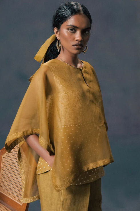 Resonance moss green double layer kaftan shirt with pants