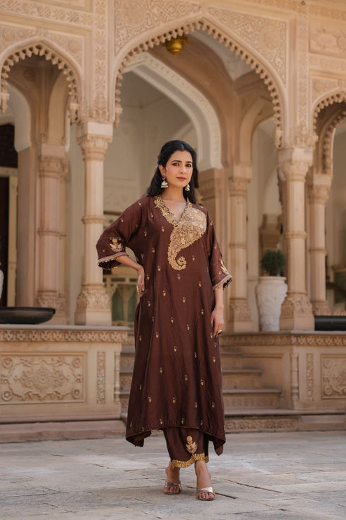 Riwayat brown and light pink kaftan set