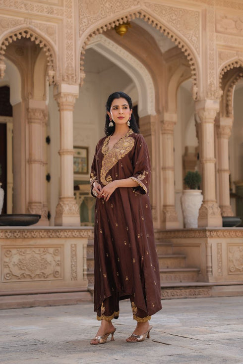 Riwayat brown and light pink kaftan set