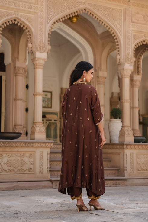 Riwayat brown and light pink kaftan set