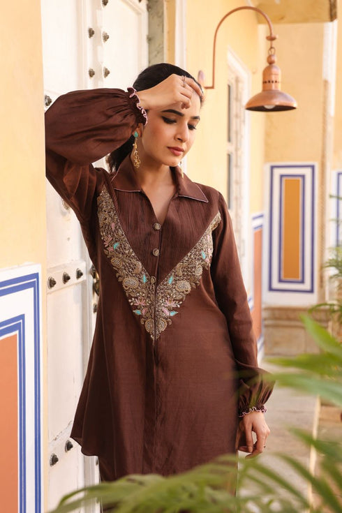 Riwayat brown pintuck co-ord set