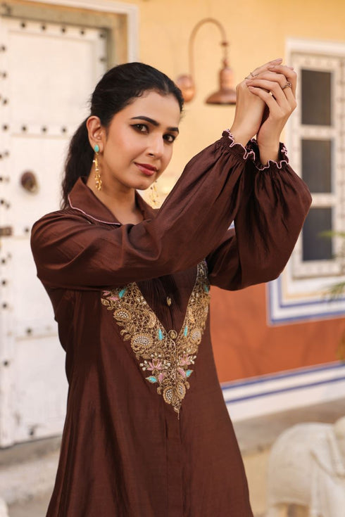 Riwayat brown pintuck co-ord set
