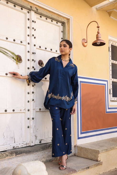 Riwayat dark blue co-ord set