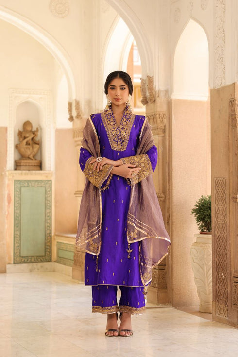 Riwayat ink blue stand collar set