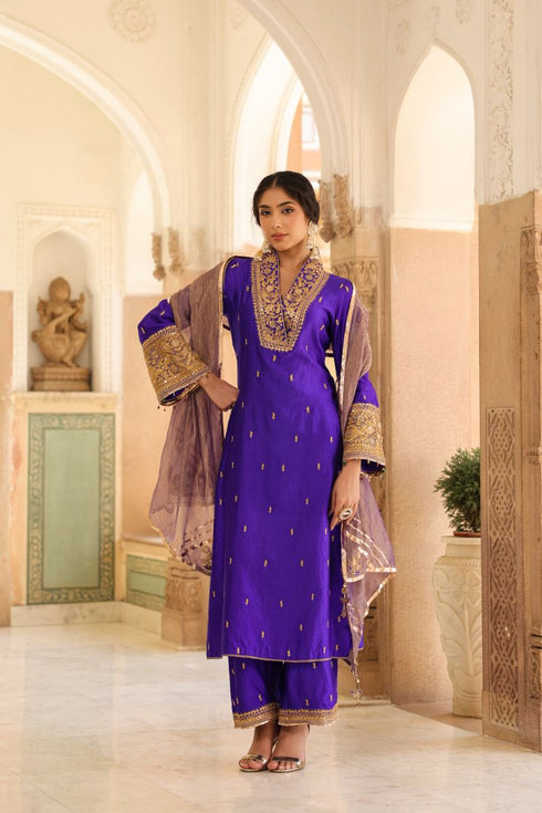 Riwayat ink blue stand collar set