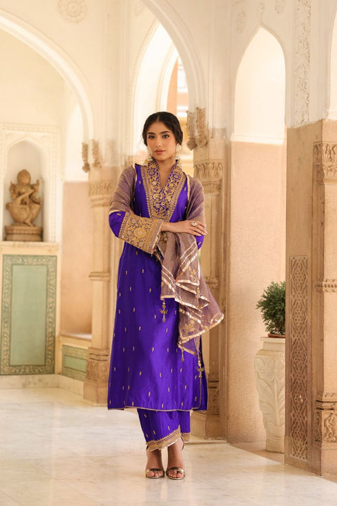 Riwayat ink blue stand collar set