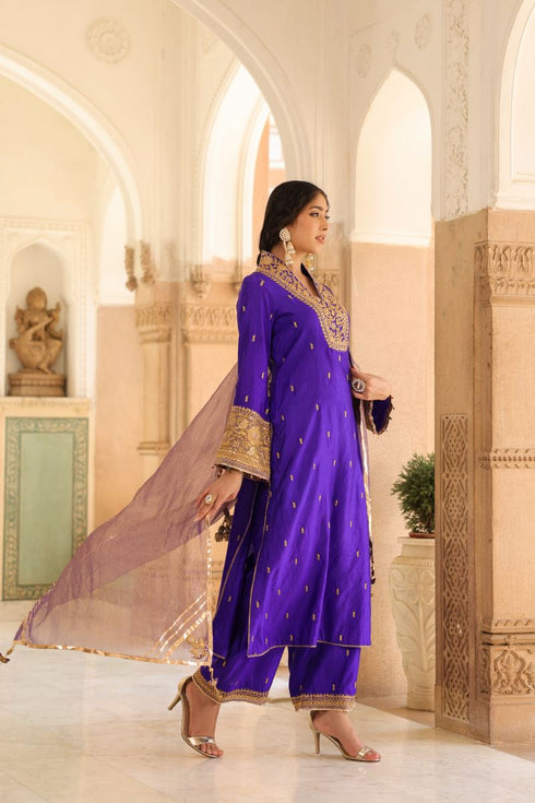 Riwayat ink blue stand collar set