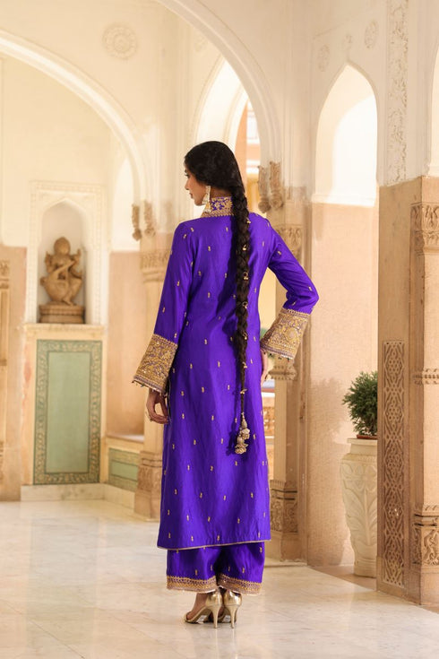 Riwayat ink blue stand collar set